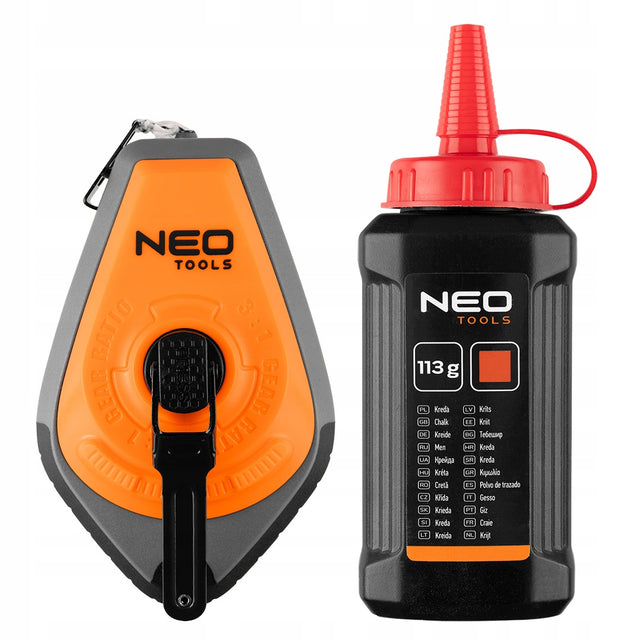 Sznurek Sznur Traserski 30 m + Kreda Czerwona 115 g Zestaw NEO tools linka murarska do wyznaczania linii podczas prac budowlanych