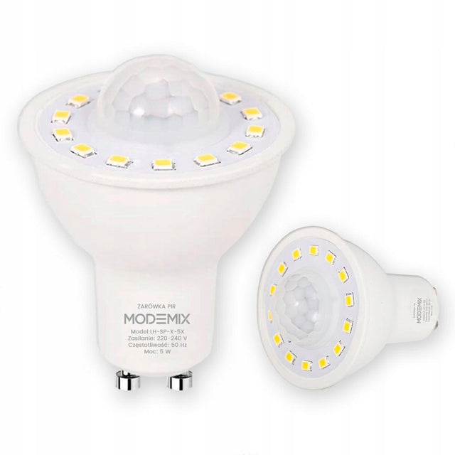 Żarówka LED GU10 barwa neutralna biała 4000K czujnik ruchu zmierzchu PIR 5W spot 500 lm do korytarza, garażu i klatki schodowej