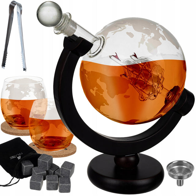 Karafka na Whisky Prezent Zestaw 2 szklanki Szklana Butelka Globus Kostki dekanter do alkoholu, 850 ml, nadaje się do zmywarki dekanter do bourbonu
