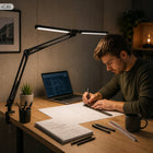Podwójna Lampka LED na Biurko Kreślarska MOCNA 14W Regulowana 3 Barwy USB oświetlenie stołowe do nauki i pracy, czarna