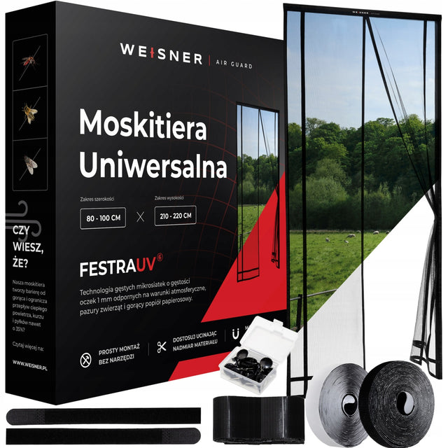 Moskitiery Weisner do drzwi czarny siatka przeciw owadom, kurtyna magnetyczna balkonowa, osłona przed muchami i komarami 100x220 cm