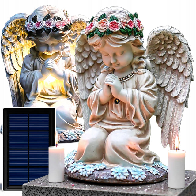 Anioł aniołek solarny LED na Święto Zmarłych Boże Narodzenie grób dziecka wkład figurka nagrobna do znicza 20,5 cm