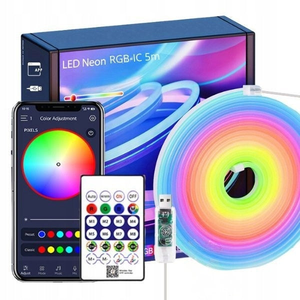 5m Muzyczny neon flex Led rgbic 5V DC Aplikacja Bluetooth taśma dekoracyjna do pokoju, wąż świetlny, synchronizacja z