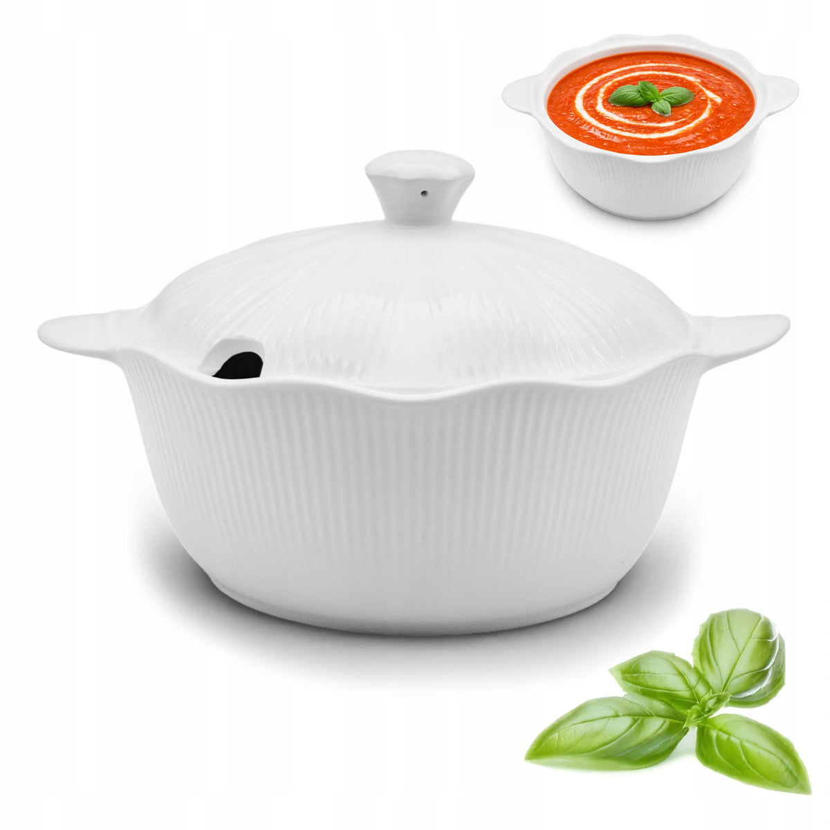 WAZA PORCELANOWA Z POKRYWKĄ BIAŁA DO ZUP 2.4 L OKRĄGŁA TRAGAR terina na rosół i krem, naczynie stołowe 23 cm