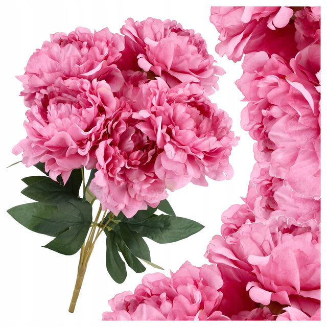 Peonie sztuczne kwiaty bukiet kwiatów peonii piwonii duży 42cm jak żywy różowa dekoracja do wazonu, ozdoba wnętrza