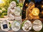 Figurka LED znicz anioł świecący Kula ozdoba grób dziecka lampka nagrobna dekoracja nagrobkowa na cmentarz biała 17 cm