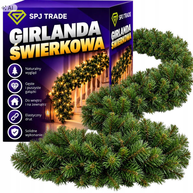 Girlanda świąteczna łańcuch choinkowa girlandy choinkowy zewnętrzna 280 CM Łańcuchy zielony