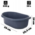 Miska plastikowa na pranie bieliznę 30l miednica wanienka owalna uchwytami pojemnik do namaczania odzieży szary 59x24 cm