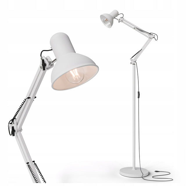 Lampa Podłogowa Stojąca LED E27 185cm Regulowana do Czytania Włącznik Biała oprawa oświetleniowa, salon, sypialnia, biuro, 1 punkt światła 40 w
