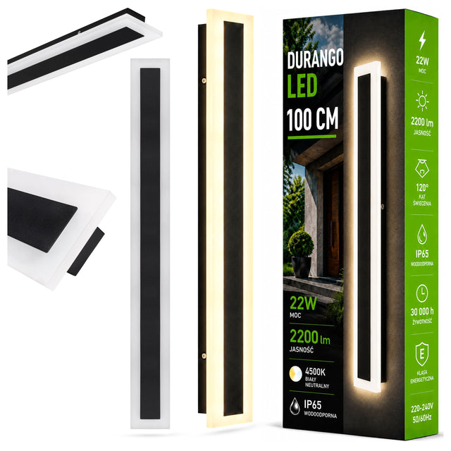 Lampa LED 100cm kinkiet ogrodowy ścienny elewacyjna zewnętrzna akryl oprawa na balkon taras do domu metalowa 22 w biało-czarna