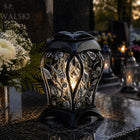 Znicz szklany duży Ażurowy Srebrny z Kwiatami 33 cm na Wszystkich Świętych LED, lampion cmentarny, dekoracja grobu
