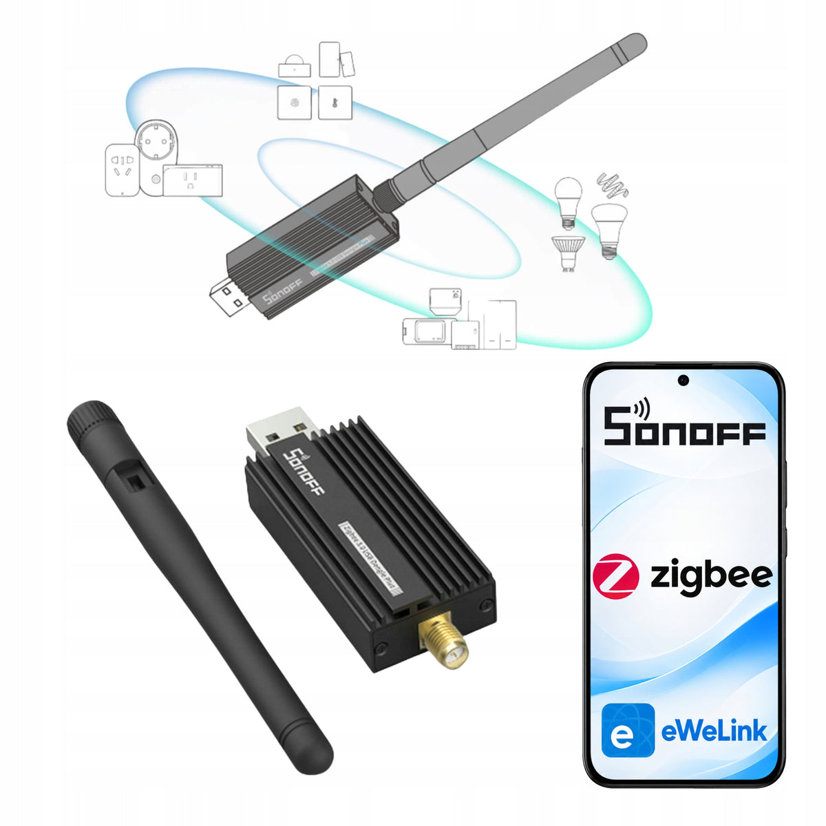 Sonoff Dongle Plus E Centralka Bramka ZigBee Hub ZigBee2Mqtt Home Assistant koordynator urządzeń smart home, sterownik