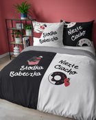 Pościel bawełniana 200x220 dla pary słodka babeczka niezłe ciacho komplet 3 części, poszewki 70x80, wzór geometryczny