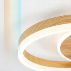 Lampa sufitowa LED Double Circle50CM,ściemniana,36W,z pilotem,Wygląd drewna plafon okrągły do salonu, białe światło