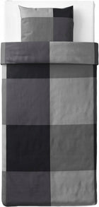 Komplet pościeli kołdra 150cm x 200 poduszka 50x60cm 2 części szary ikea bawełniana w kratkę z napami do sypialni