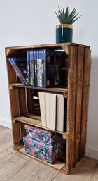 Drewniana skrzynka, opalany organizer z 2 półkami, 60x40x20 cm, styl loft pojemnik dekoracyjny do przechowywania