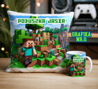 Craft Zestaw dla Gracza Pikselowy Kwadratowy Świat + imię Kubek Poduszka upominek gamingowy, dekoracja pokoju z