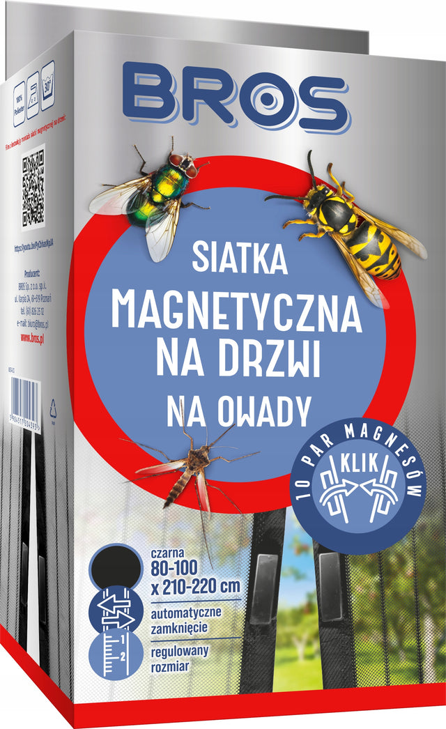 Bros Siatka magnetyczna moskitiera na drzwi klik 100 x 220 cm czarna kurtyna przeciw owadom, ochrona przed komarami i muchami