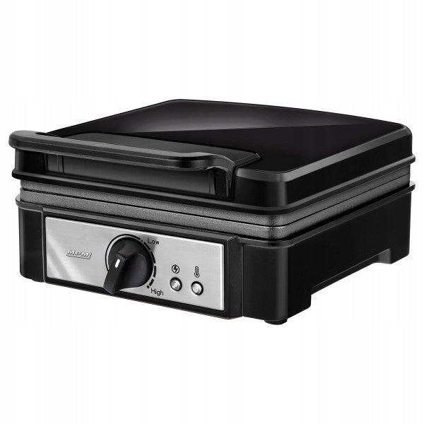 Gofrownica MPM MGO-24 czarna duża MOC 1400W mocna opiekacz do gofrów, 2 kwadratowe gofry, powłoka nieprzywierająca
