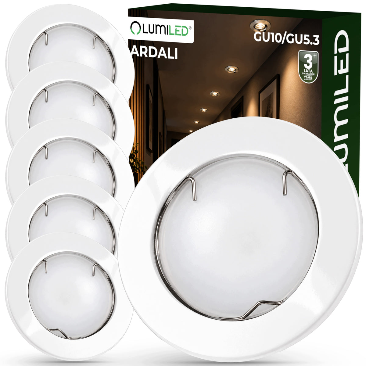 6x Oprawa Halogenowa Podtynkowa Lampa Sufitowa LED Okrągła Stała Biała GU10 metalowa obudowa, bez żarówki, do zabudowy