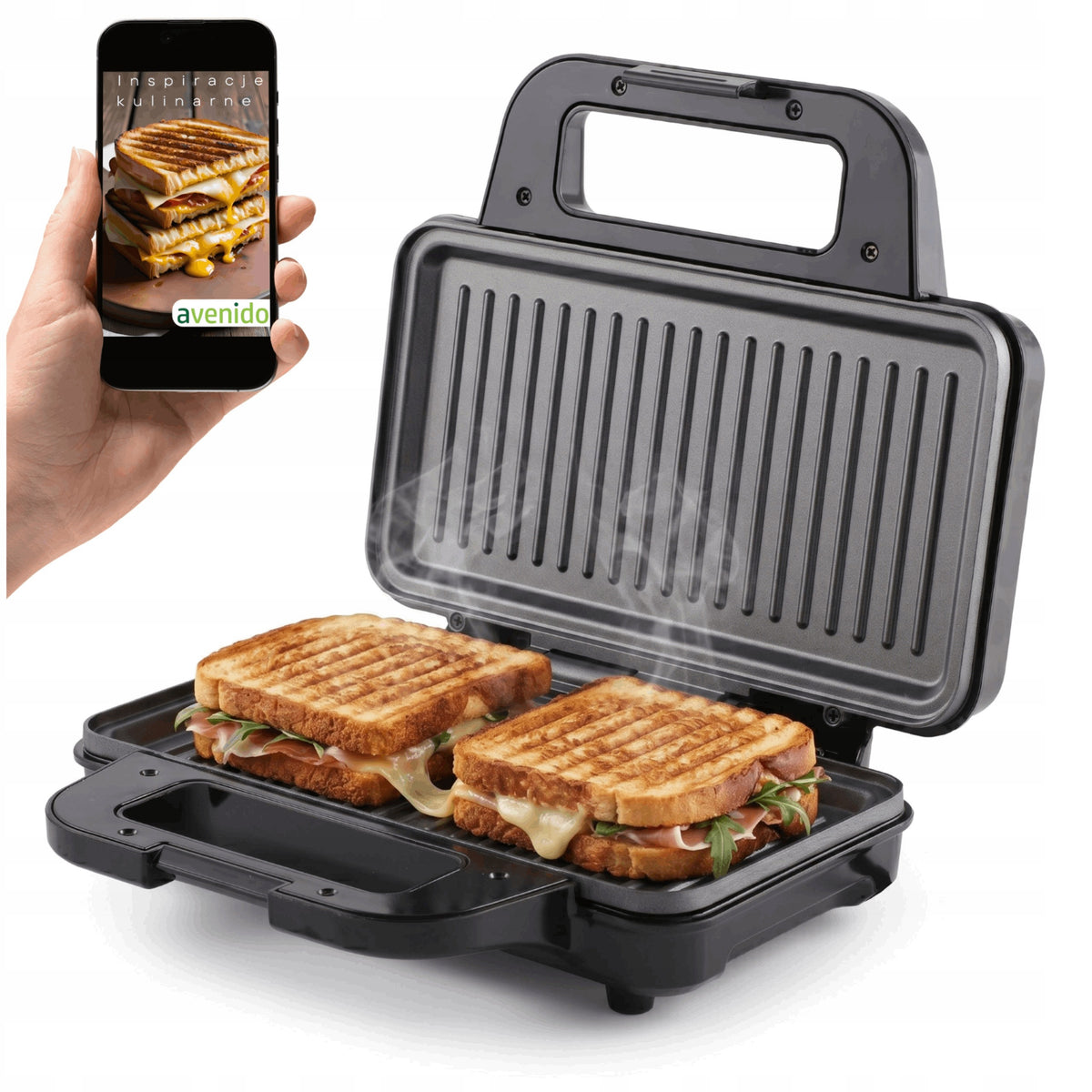 Opiekacz do kanapek panini grill elektryczny do kanapek 1400W non-stick nominalna srebrny/szary