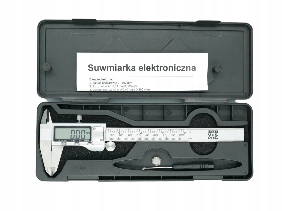 Suwmiarka elektroniczna metalowa obudowa L150 cyfrowa do mierzenia średnicy, głębokości i wymiarów, zakres 150 mm