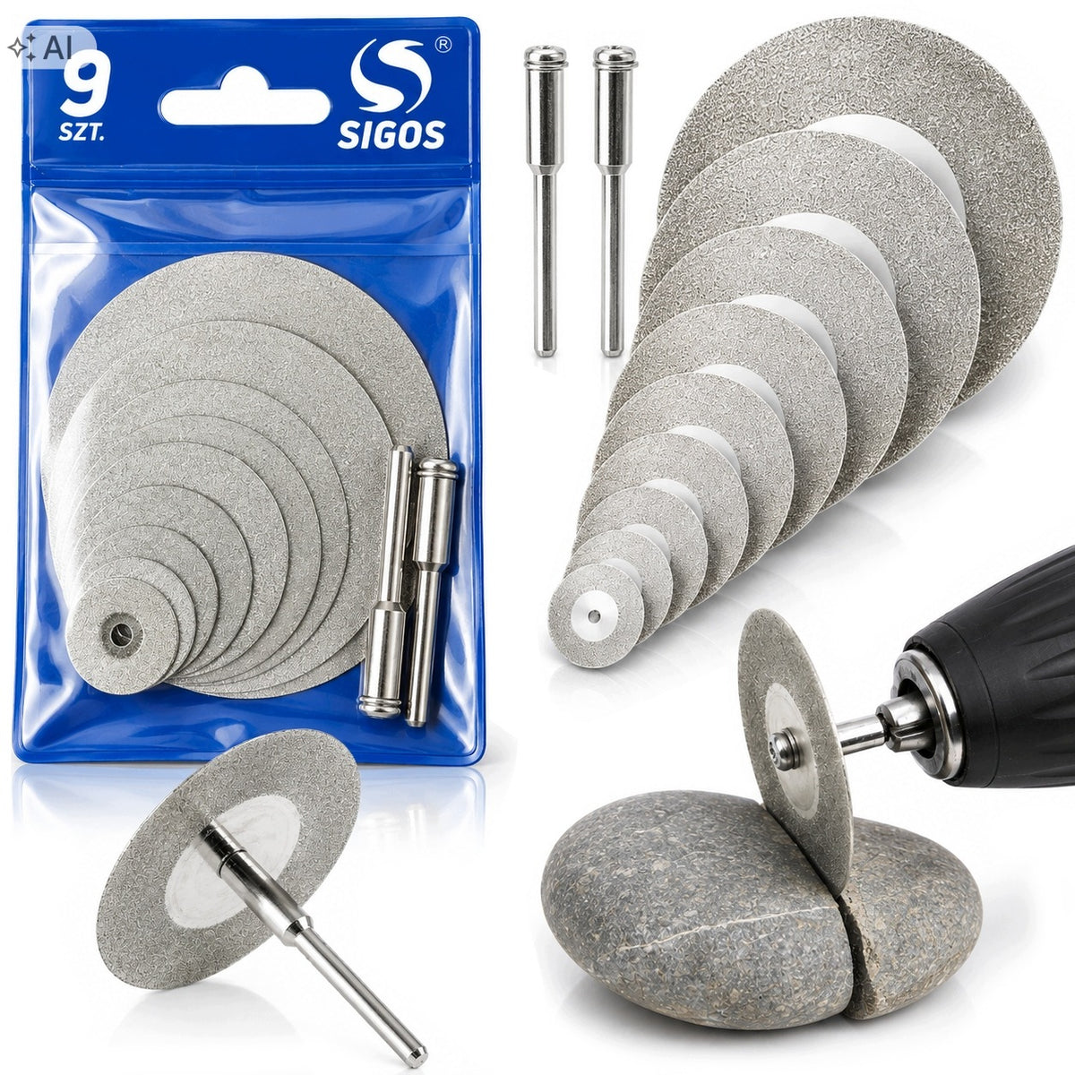 Zestaw tarcz diamentowych 50 MM typu mini do ciecia i szlifowania PRO 9 szt.