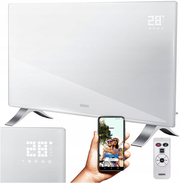 Grzejnik elektryczny szklany konwektorowy EVI aż 2400W energooszczędny+WiFi 835 mm 450 mm grzewcza biały