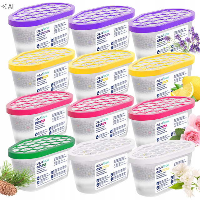 Pochłaniacz wilgoci osuszacz na wilgoć MIX zapachowy 400 ml AquaFloow 12x absorber do pomieszczeń, na 9 m³