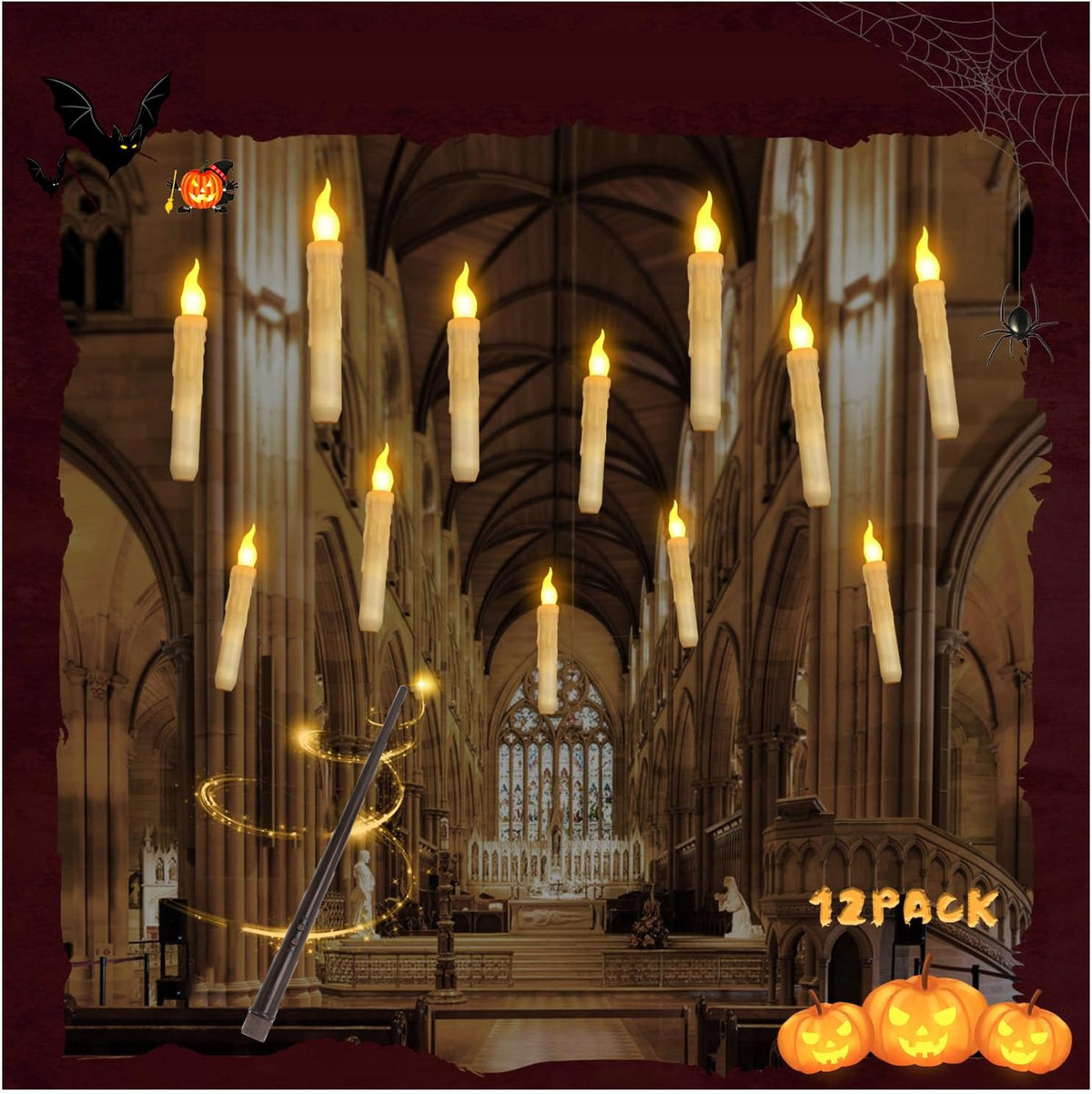 HALLOWEEN PŁYWAJĄCE ŚWIECZKI Z RÓŻDŻKĄ 12 SZT MAGICZNYCH ŚWIECZEK WISZĄCYCH dekoracja na imprezę tematyczną, ozdoba
