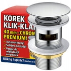 Korek klik klak do umywalki z przelewem mosiądz korek click clack chrom klik-klak srebrny umywalka