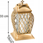 Znicz szklany duży lampion Ażurowy Złoty 33 cm na grób Wszystkich Świętych wkład LED, dekoracja nagrobna, oświetlenie