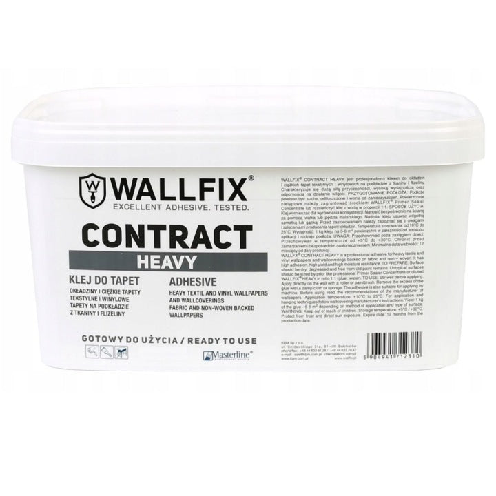 Gotowy Klej do tapet ciężkich wallfix contract heavy 5kg mocny spoiwo do okładzin ściennych, czas wiązania 5–48 h