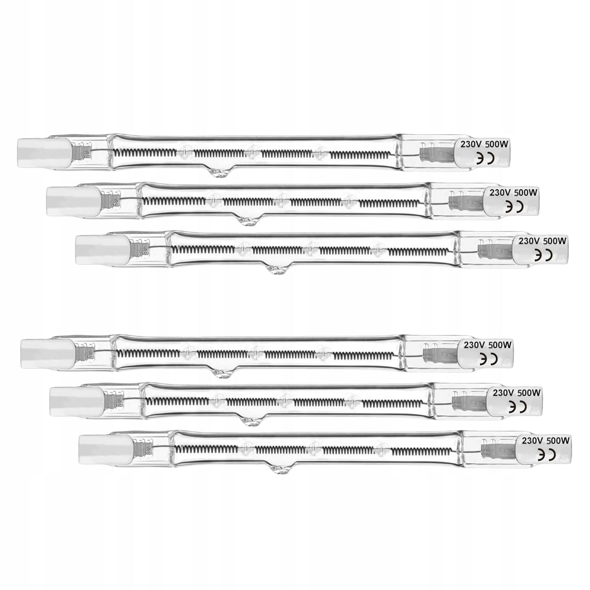 6x Żarówka Żarnik Halogenowy Wkład Halogen J118 118mm 230V 500W R7s 9050lm rurkowe źródło światła ciepła biel 2700K do