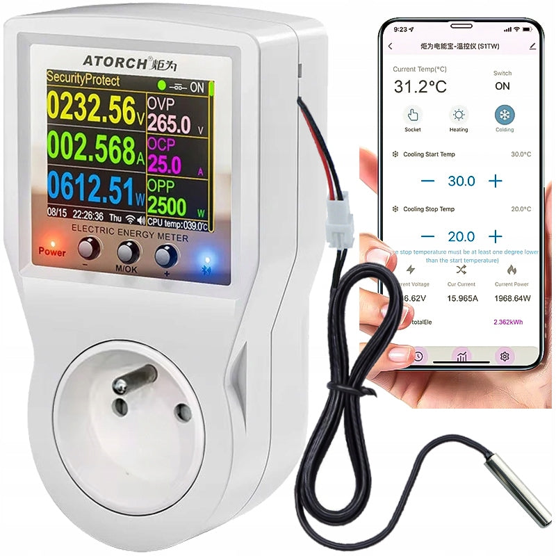Termostat elektroniczny WiFi watomierz timer aplikacja gniazdko 230V 3680W regulator temperatury do pieca, sterownik