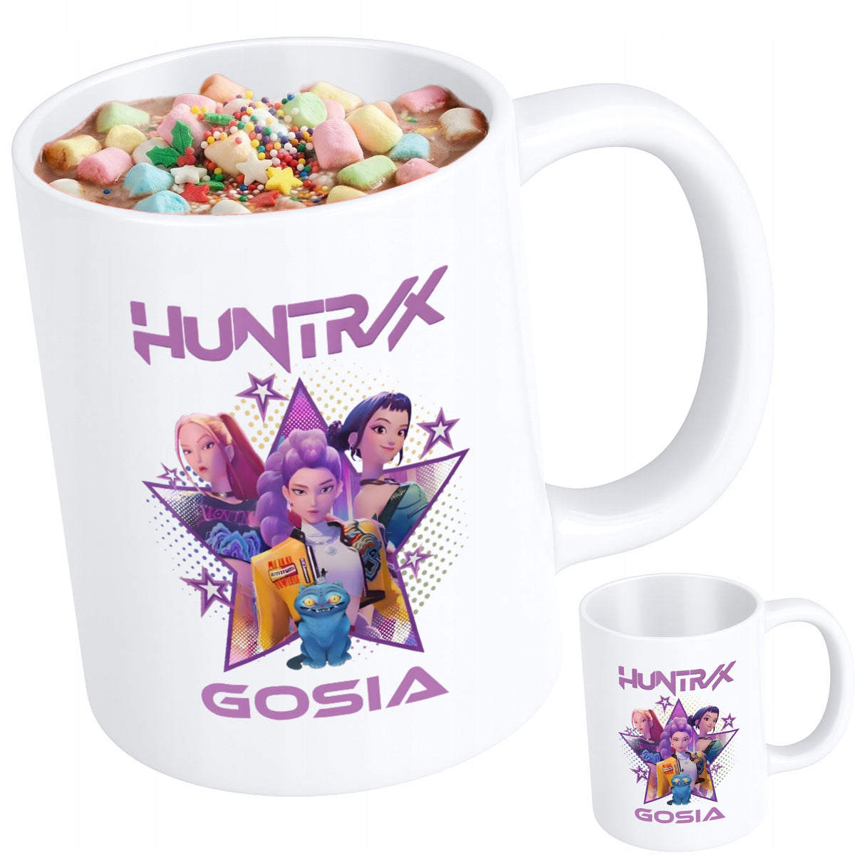 Kubek z nadrukiem kpop demon hunters huntrix łowczynie demonów z imieniem naczynie do kawy i herbaty, upominek dla