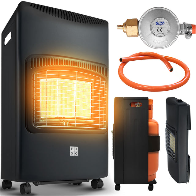 Piecyk gazowy na butle grzejnik fixo 4,2kW piec gaz składany +reduktor +wąż 420 mm 730 mm grzewcza czarny