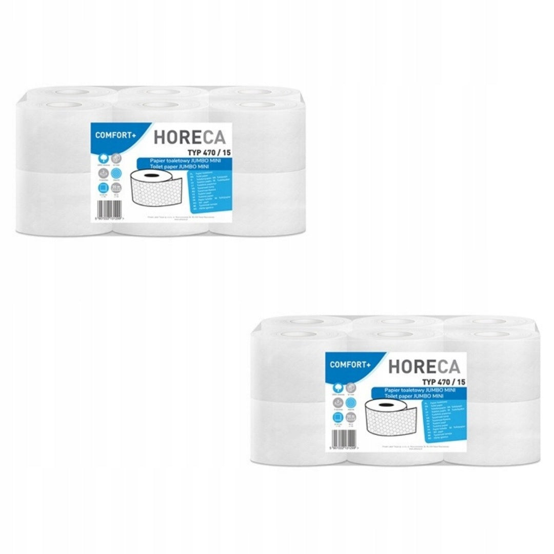 Papier toaletowy Horeca Comfort+ Jumbo Mini 470/15 celuloza 2x12 szt. rolka 50 m, biały, 2-warstwowy, 40 listków