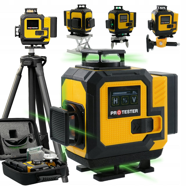 Poziomnica laserowa poziomica 4D 16 linii krzyżowa 360 laser zestaw statyw zielona wiązka do remontu i montażu, IP54, zasięg 30 m