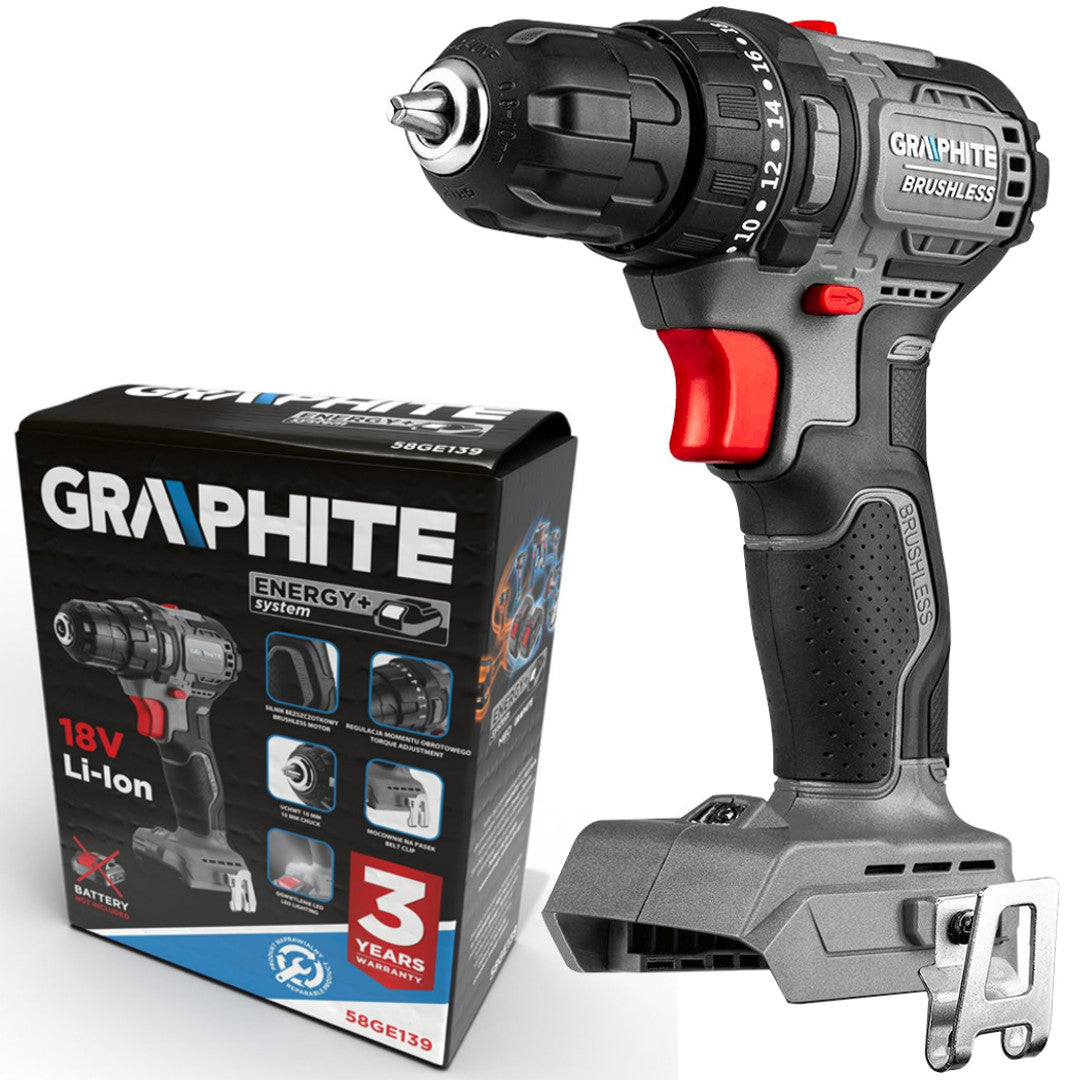 Graphite Wiertarko-wkrętarka bezszczotkowa 55Nm 10mm 18V Energy+ 58GE139 do wiercenia i wkręcania, zasilanie