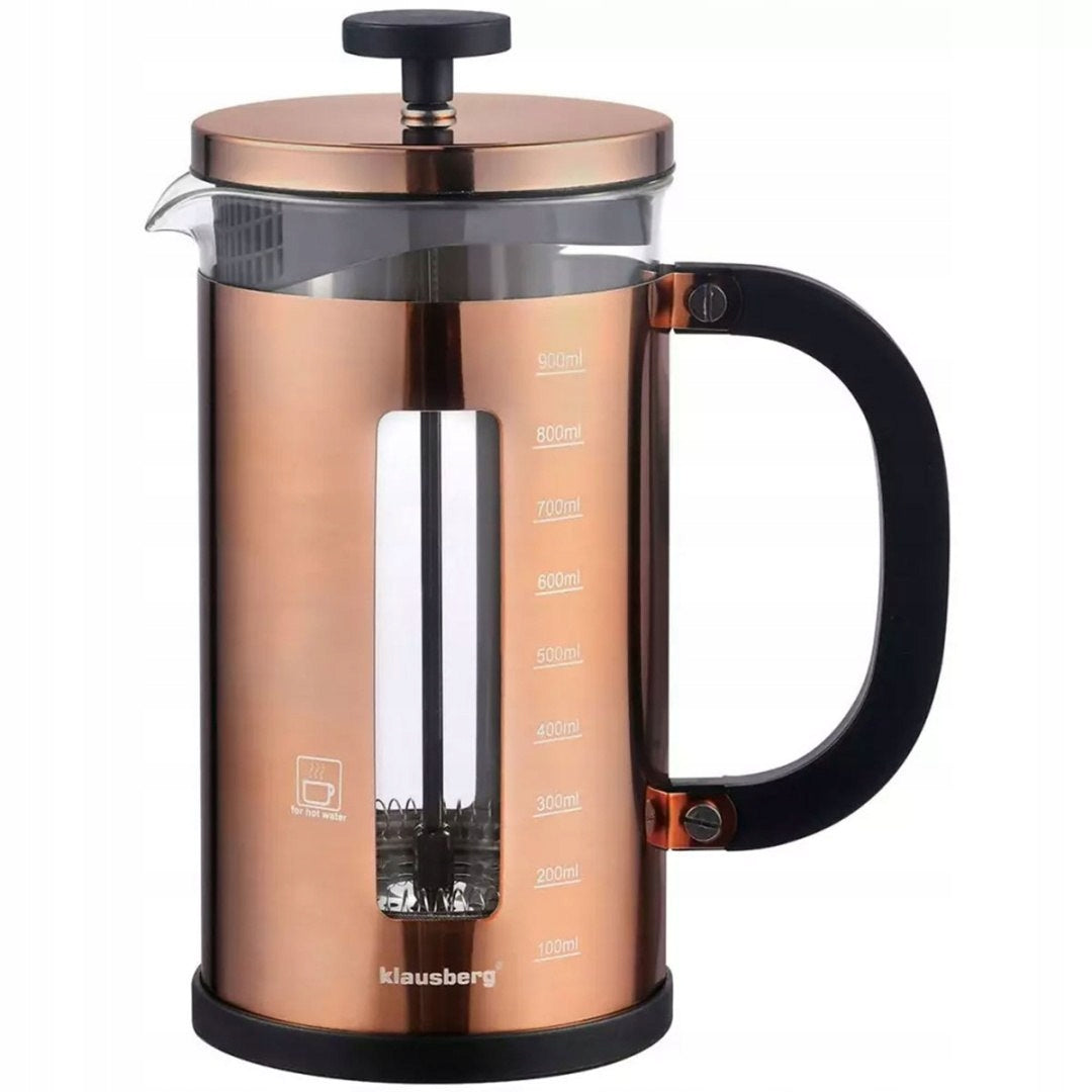 Zaparzacz Tłokowy do kawy herbaty 1000ml dzbanek French Press rose gold szklany, mycie w zmywarce, zaparzanie naparów