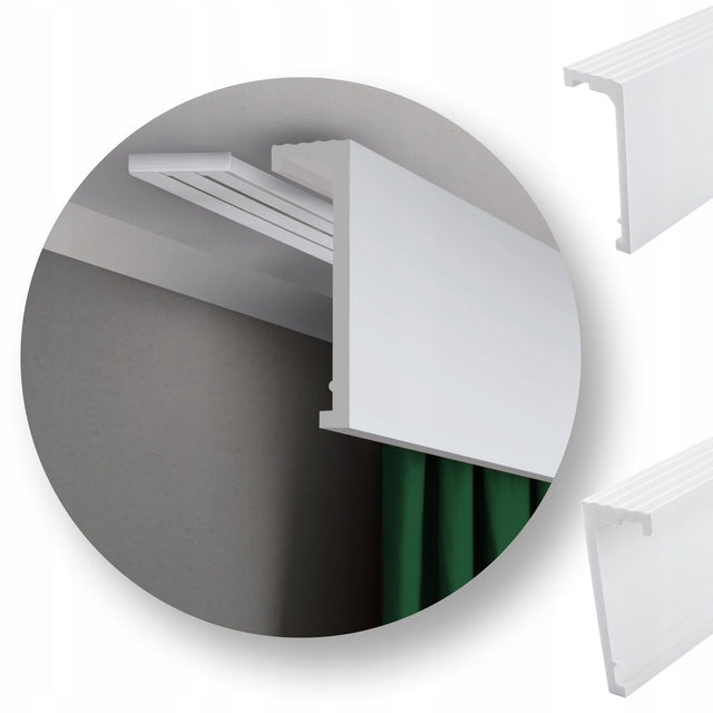 Maskownica Karnisza 11cm Listwa Karniszowa Karnisz Sufitowy 240cm SL-05 osłona do szyny dwutorowej, plastikowa, biała