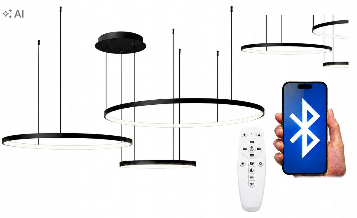Lampa LED sufitowa ringi czarna 60 40 30 pamięć bluetooth darmat light 529 żyrandol 3-punktowy do salonu i jadalni z