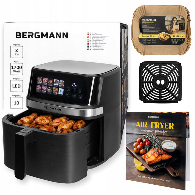 Frytkownica beztłuszczowa 8l AirFryer bergmann 1700W 10 programów czarny