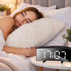 Zegar cyfrowy LED lustrzany budzik elektroniczny duży wyświetlacz USB czarny, zasilany sieciowo, z tworzywa sztucznego