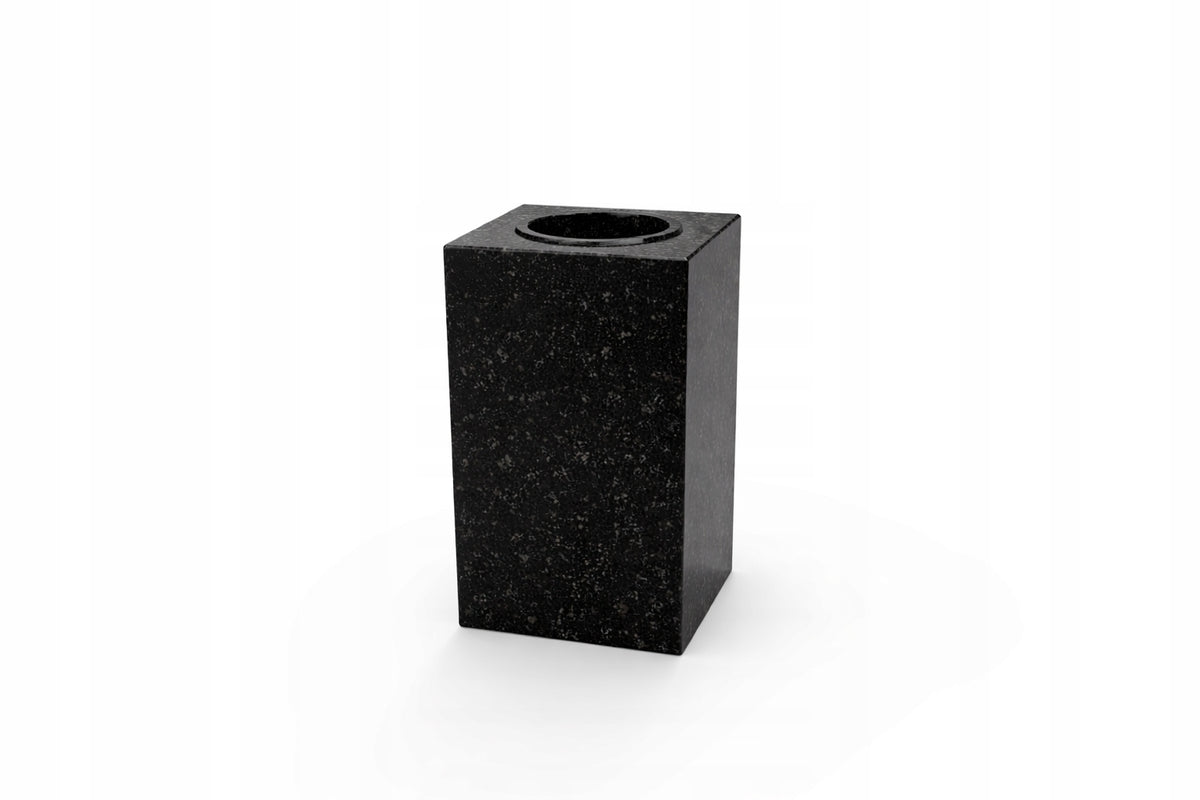 Wazon Granitowy na Nagrobek Cmentarny Czarny 28cm Kwadratowy Ciemny Granit pojemnik na kwiaty, dekoracja grobu, kamienny