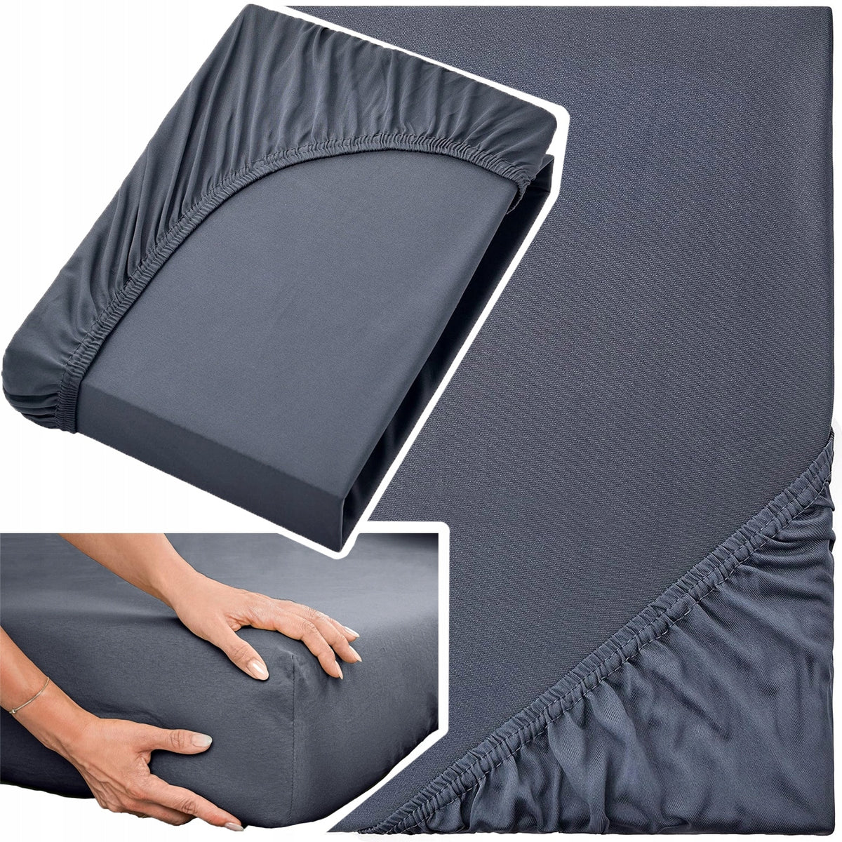 Prześcieradło 100% Bawełna CZESANA 200x200 + 30cm z GUMKĄ na wysoki materac szare do łóżka, maks. grubość 25 cm