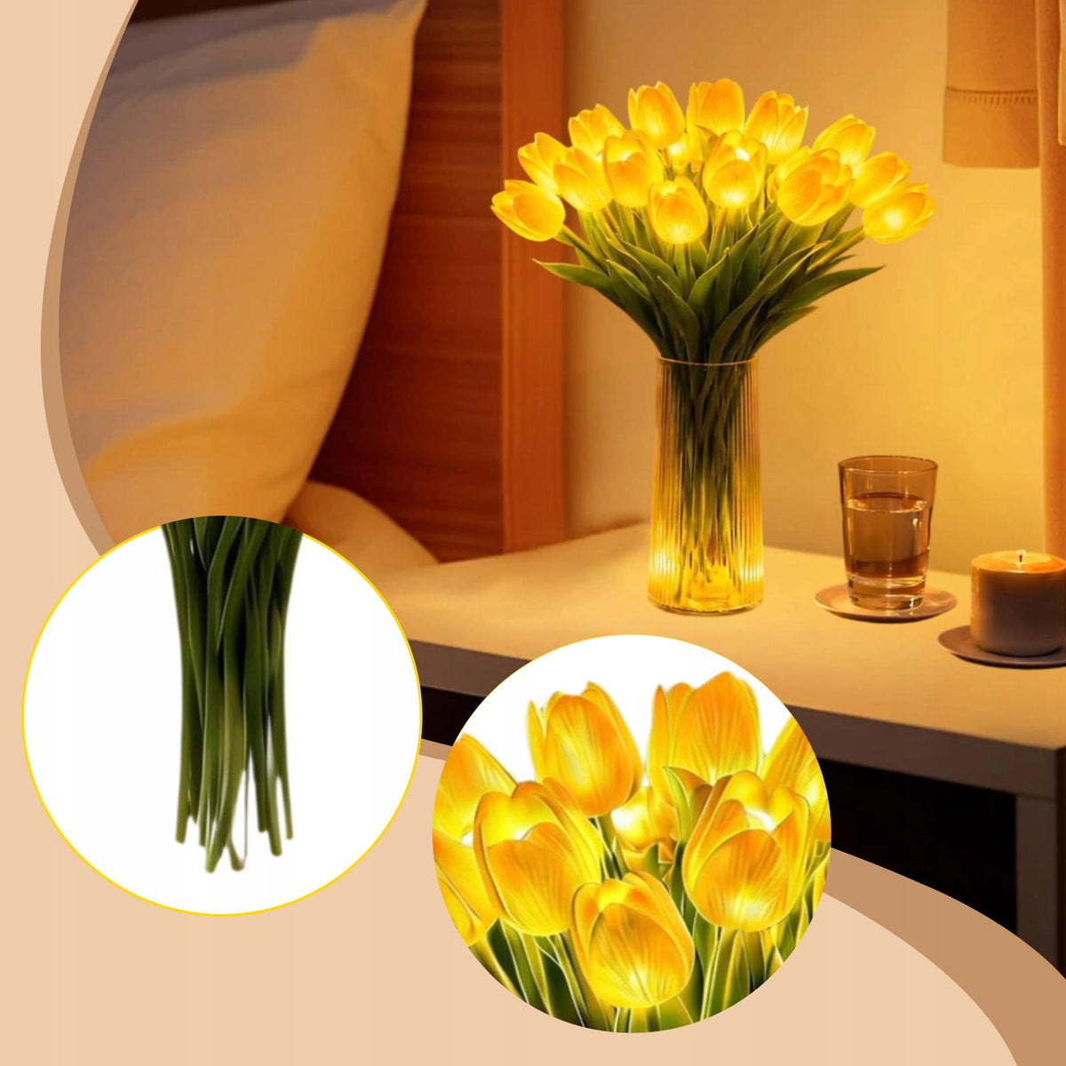Lampa z sztucznego kwiatu Tulipana Łatwa w pielęgnacji Miękkie światło dekoracja florystyczna, ozdoba do wnętrz