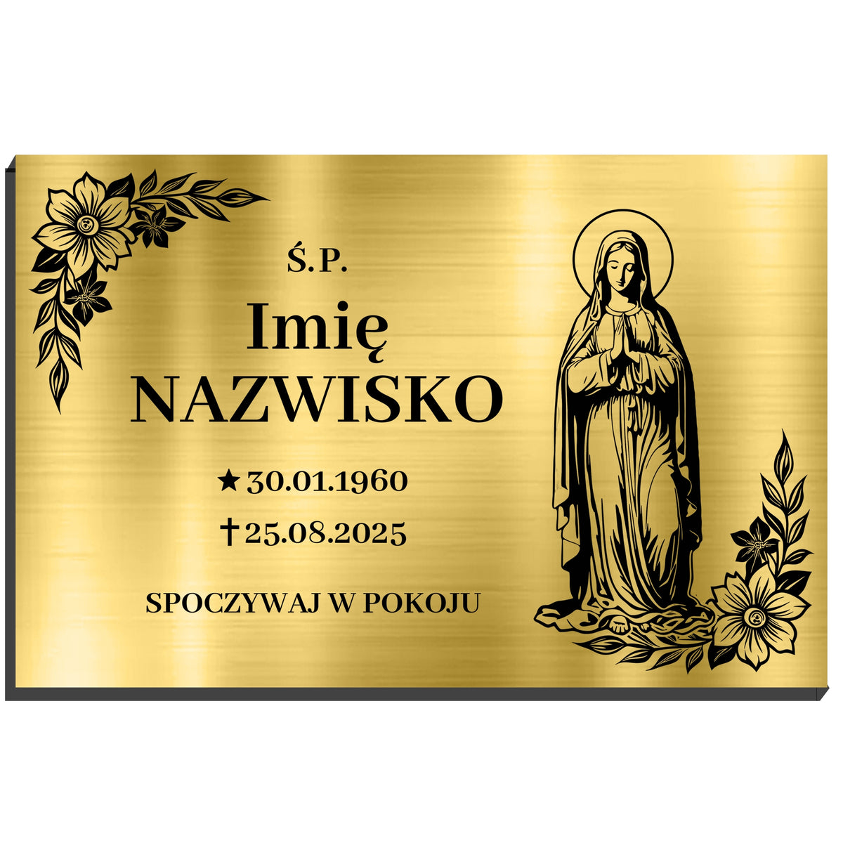 Tabliczka nagrobkowa nagrobna na grób złota 32X21 Ś.P imię nazwisko maryja metalowa tablica cmentarna do upamiętnienia