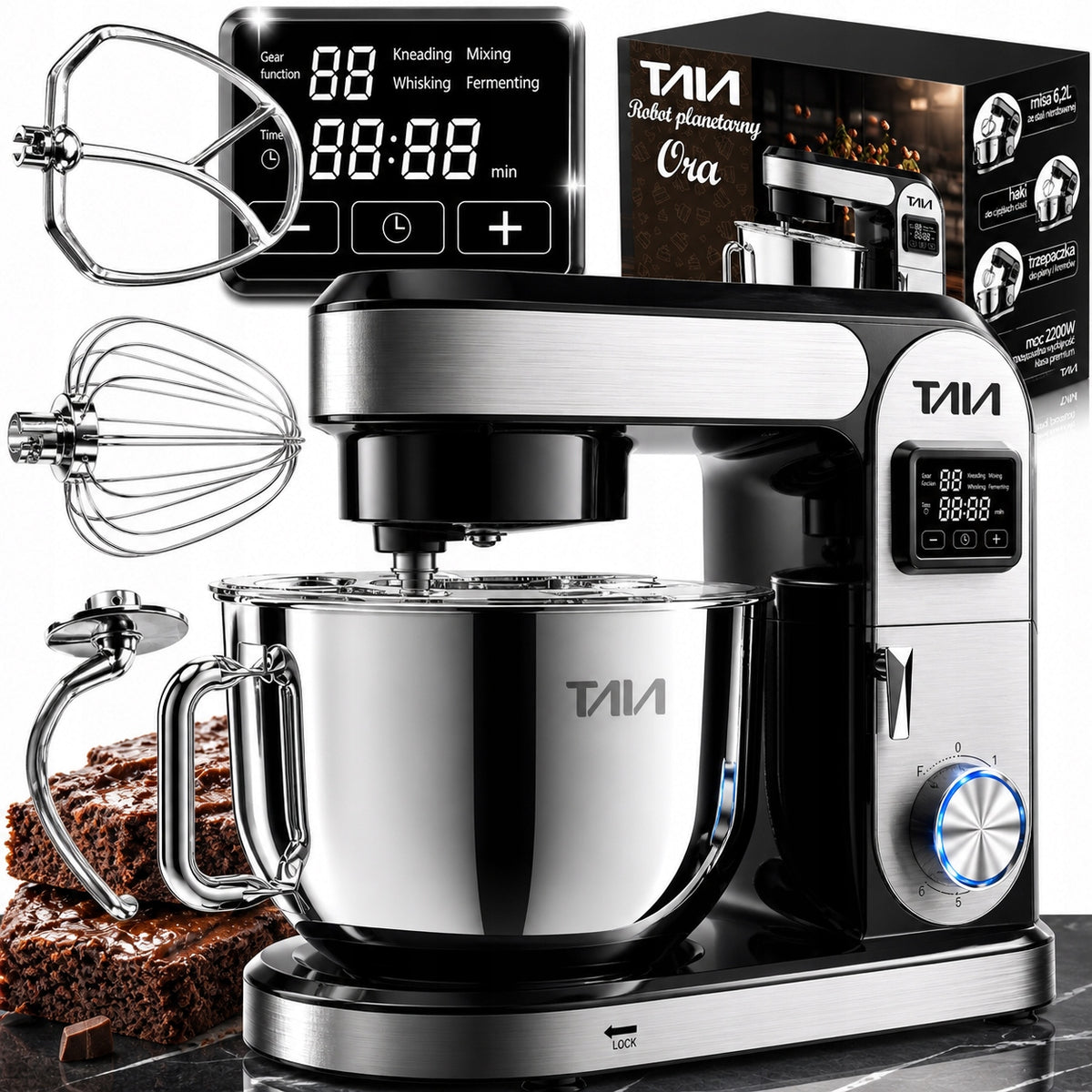 Robot planetarny kuchenny taia ORA 2000 w mikser wielofunkcyjny misa 6,5 L srebrny/szary